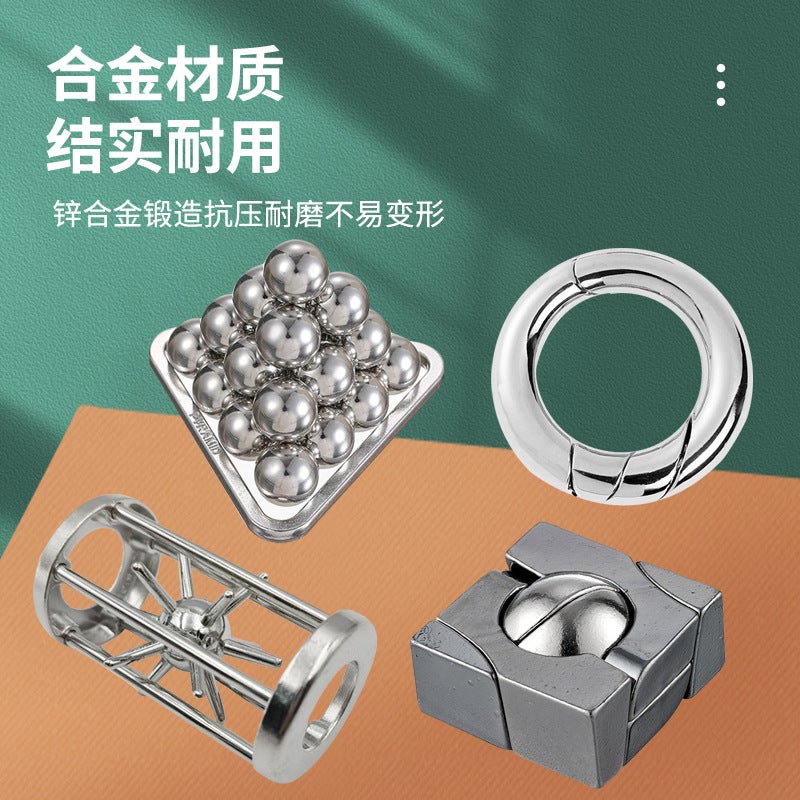 Puzzle Zinc Alloy Intelligence Release Suit Nine Chain Unlock Press Educational Toy Luban Lock Magic Kongming Lock - Image 5